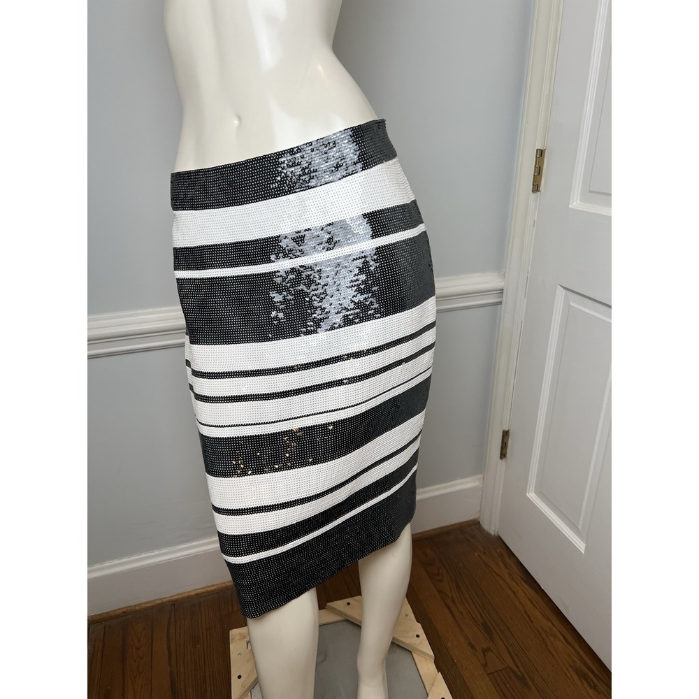 Kate Spade Runway Black White Sequin Cape Stripe  Pencil‎ Skirt 8